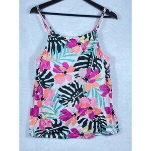 Leilani Plus Tankini Spaghetti Strap Swim Top 16W Tropical Print Palms Flowers